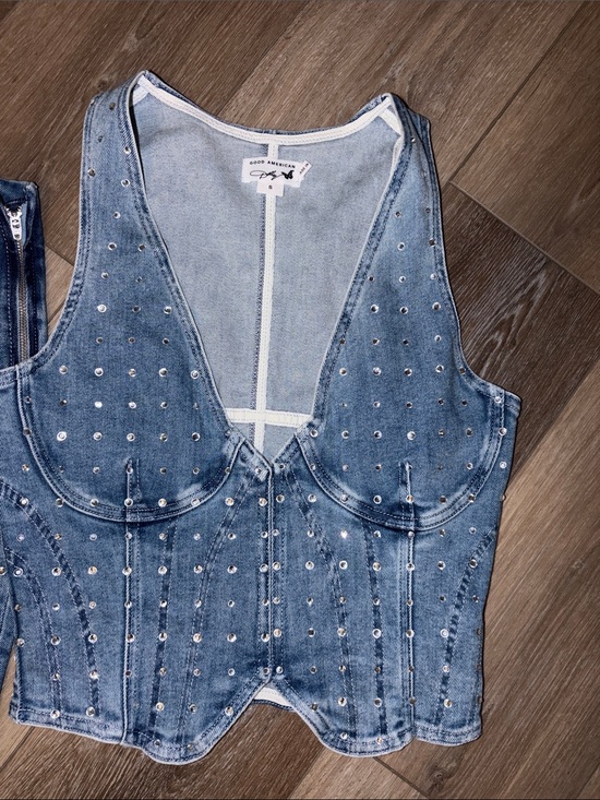 Good American Tops - Good American Denim Corset Vest with Silver Studs - Blue